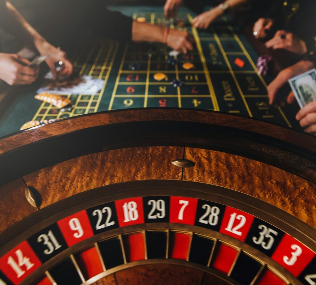 Casino theme. Pocker game. Unrecognizable gamblers play casino on money